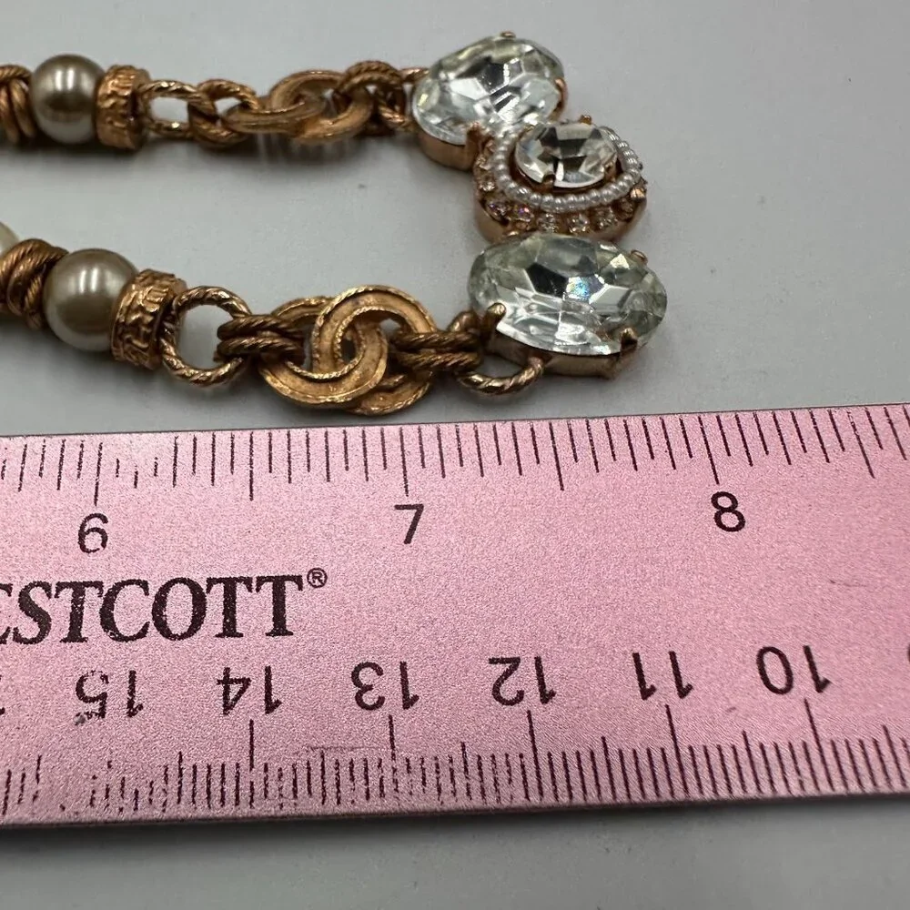 Elisabetta Ricciardi Necklace Rose Gold Tone Faux Pearl Clear Crystal Beaded 16